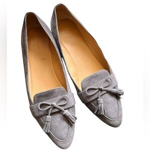 Talbots grey suede leather flats with tassel bow ties size 9
